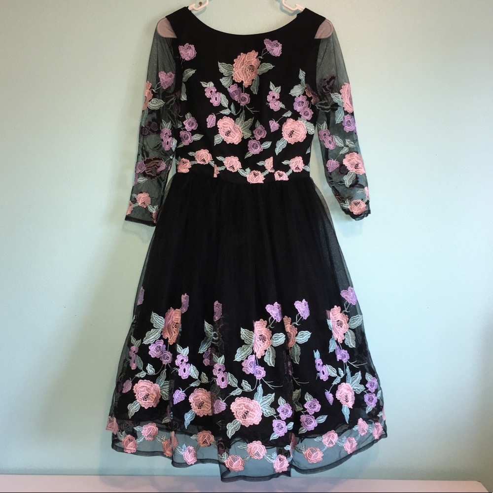 Gorgeous floral embroidered black party/prom dress
